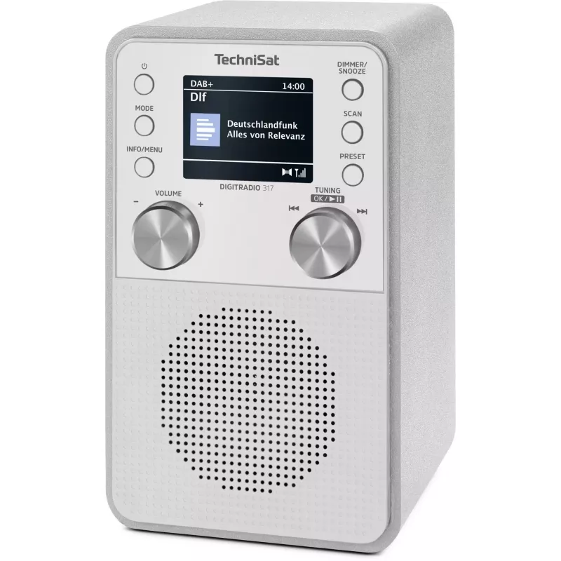 Radio digital TECHNISAT DigitRadio 317 blanca — recepción FM y DAB+, diseño de sobremesa compacto