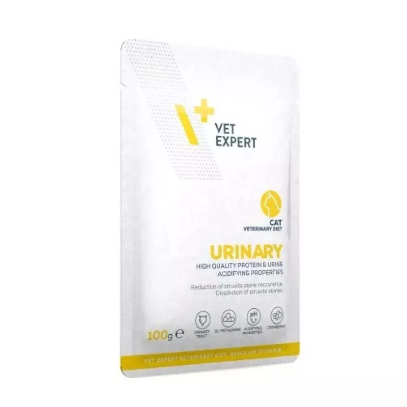 Dieta veterinaria húmeda para gatos VETEXPERT Urinary, aves, bolsa 100 g, adulto, sin azúcar ni conservantes