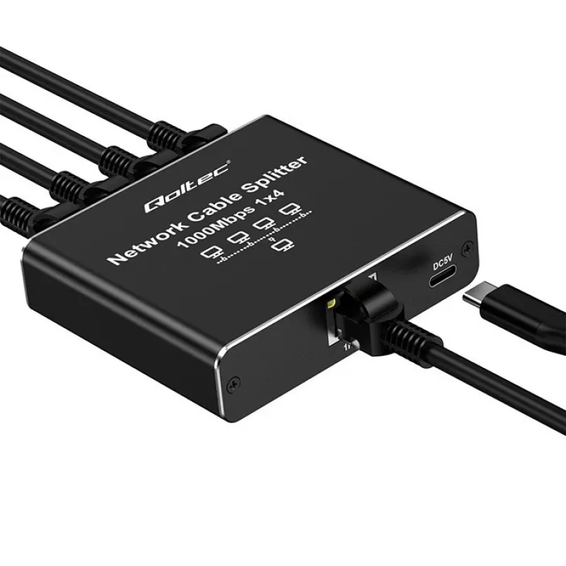 Mini switch Ethernet QOLTEC 52293 1x4 RJ45, splitter de red no gestionado 1 entrada 4 salidas