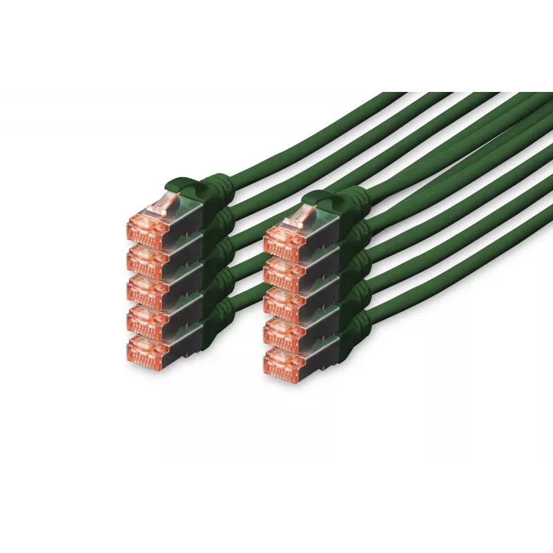 DIGITUS Cable de red CAT6 S/FTP, 0,25 m, verde, pack de 10
