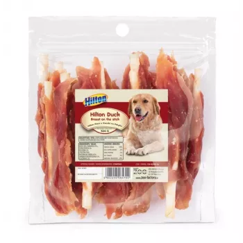 Hilton Pechuga de pato con palo 500 g — masticable natural de pato en una pieza para perros, 500 g