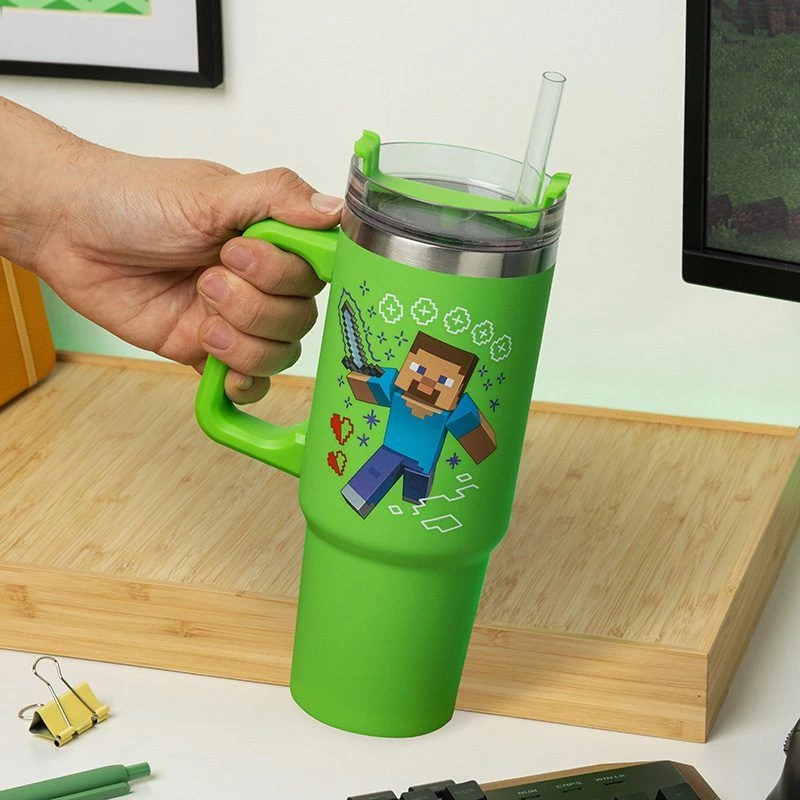 Vaso isotérmico Paladone Minecraft verde 900 ml con pajita