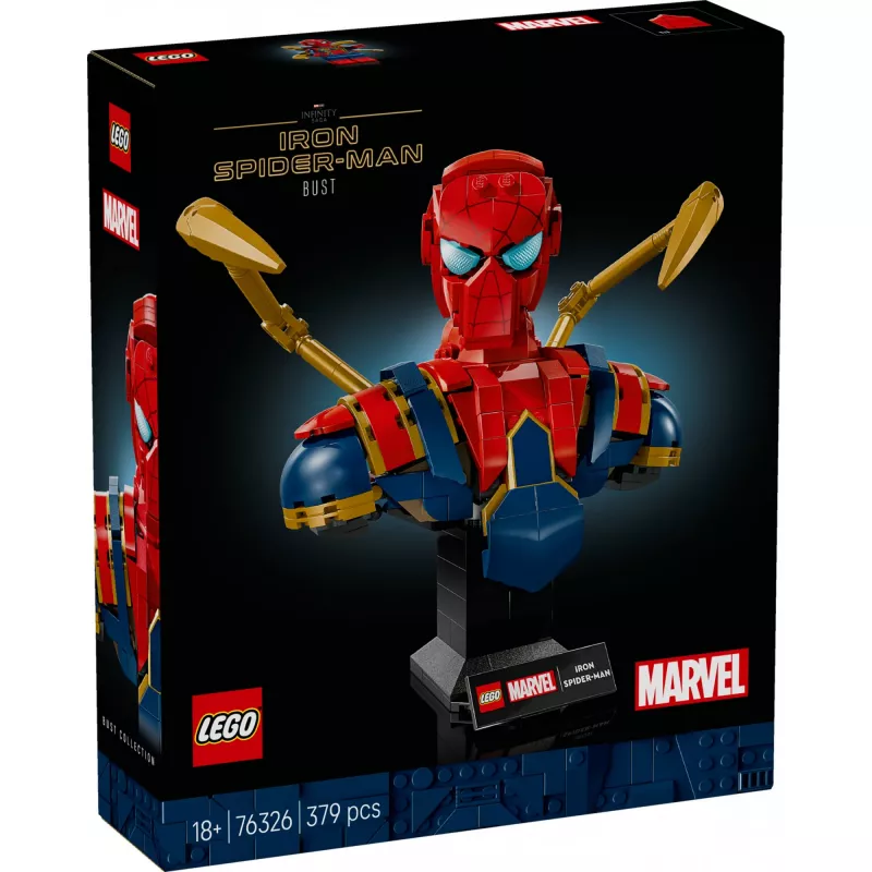 Busto de coleccionista LEGO Marvel Iron Spider-Man 76326, 379 piezas, modelo de exposición 18+, 170×200×110 mm