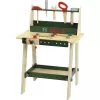 Banco de trabajo de madera para niños Theo Klein Bosch modelo 8169 con encimera de madera de pino de tamaño medio y herramientas de juguete