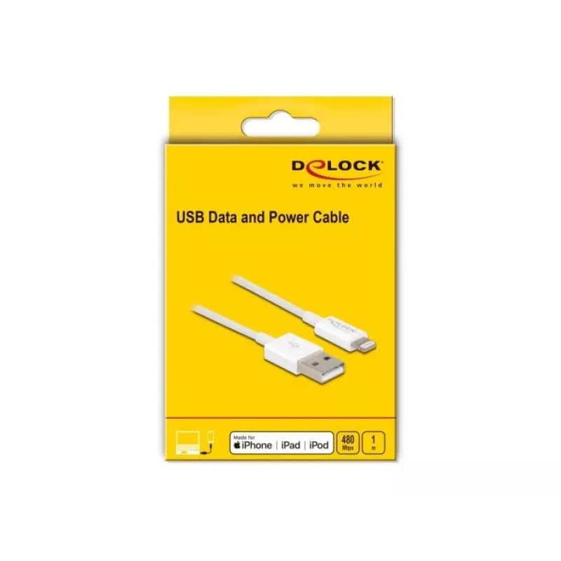 Cable USB de datos y carga DeLOCK 83000 para iPhone iPad iPod blanco 1 m