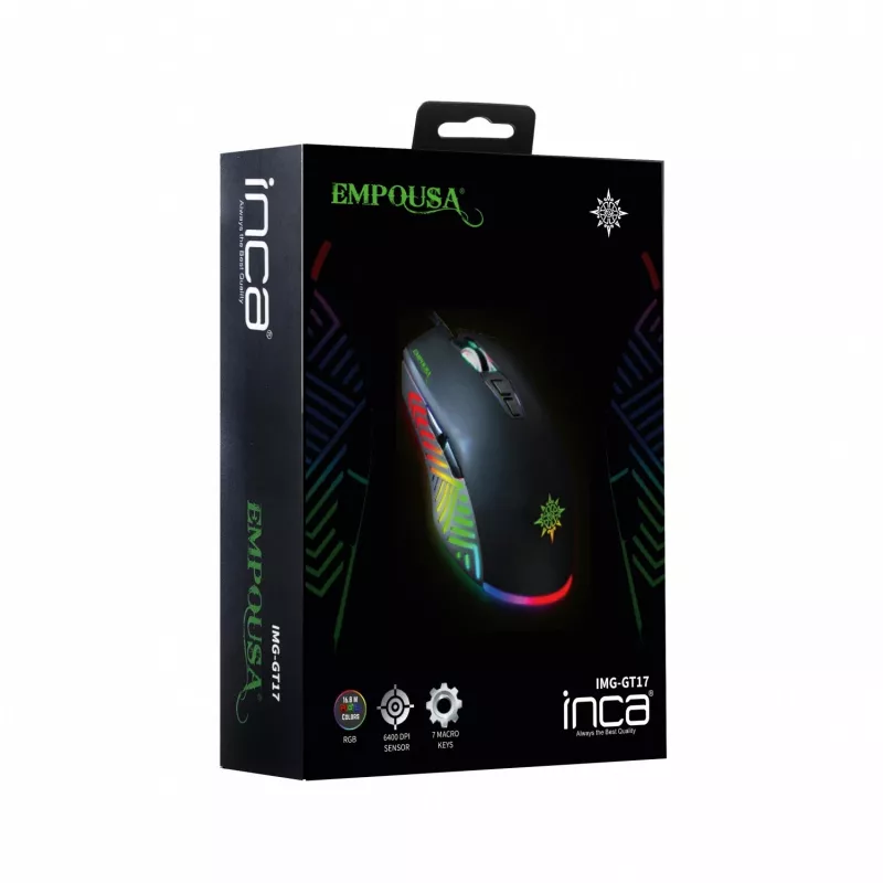 Ratón gaming INCA IMG-GT17 6400 DPI. RGB. 7 botones. USB. SW retail