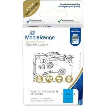 MediaRange Cartucho de cinta de plástico MRBTZ531 12 mm 8 m Negro sobre Azul