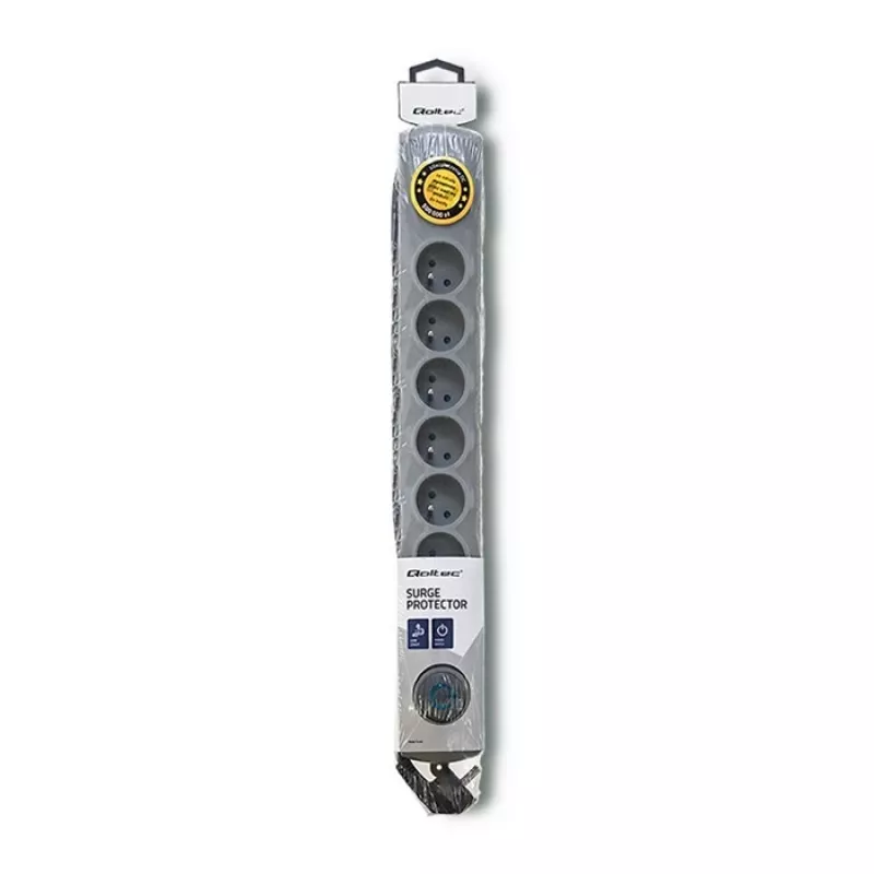 50168 Protector de sobretensión 8 salidas Schuko 230 V 3 m gris - Regleta protectora de sobretensión (8 tomas Schuko, tipo F, 230 V, 50 Hz - Qoltec