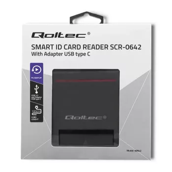 Lector de tarjetas ID QOLTEC Smart-Chip — USB, negro, 84,5×65×16 mm, 63 g