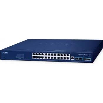 PLANET Capa 3 24 puertos 10/100/1000T Switch gestionado L3 Gigabit Ethernet (10/100/1000) Power over Ethernet (PoE) Azul (GS-6311-24T4X)