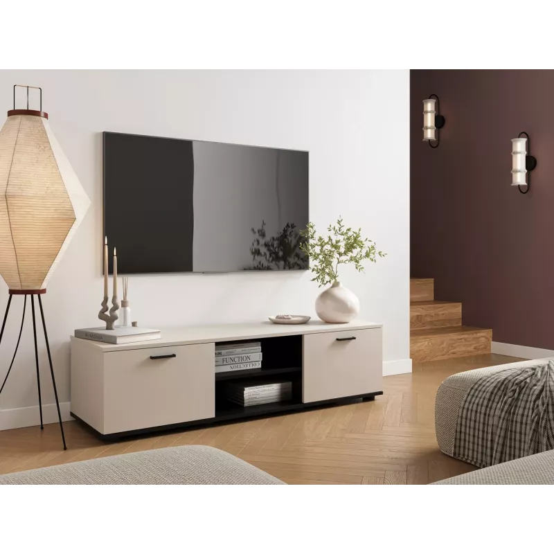 Mueble TV cama meble SOHO 140x43x37 cm — superficie cashmere, marco negro