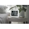 Muse M-090 WMC reloj digital de pared/sobremesa con alarma, pantalla LCD grande con retroiluminación automática, temperatura y humedad interiores, calendario, rectangular, blanco