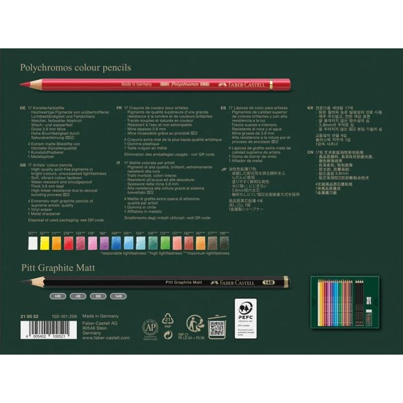 Set de lápices a base de aceite Faber-Castell Polychromos & Pitt Graphite Matt 21 unidades multicolor