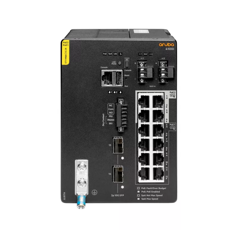 Hewlett Packard Enterprise HPE Aruba 4100i - Switch - 8 x 10/100/1000 (PoE Class 4) + 4 x 10/100/1000 (PoE Class 6) + 2 x SFP+ - montaje en carril DIN - PoE Class 4 / PoE Class