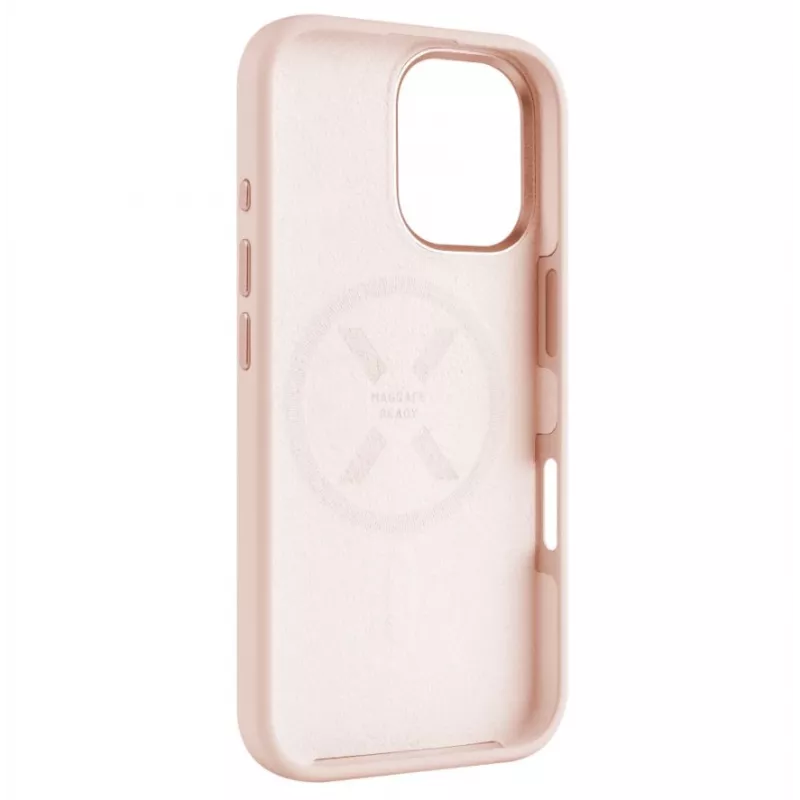 Funda trasera FIXED para Apple iPhone 16 silicona líquida rosa con funda protectora fina MagFlow
