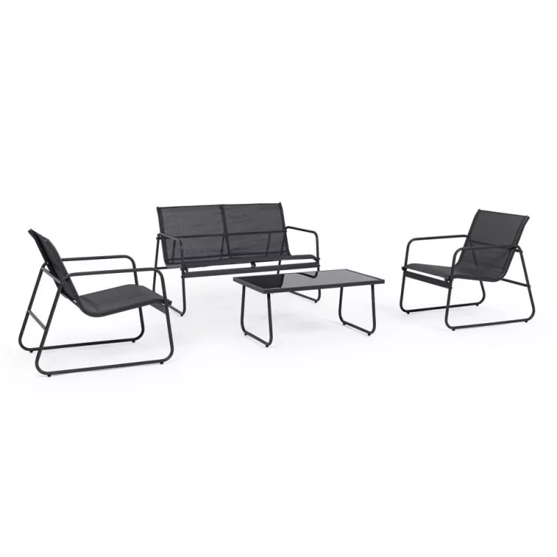 Conjunto de muebles de jardín Extralink BLACK FOREST TEXTILENO DOS SILLAS + TUMBONA + MESA PLEGABLE NEGRO L-0358 Conjunto de muebles de exterior