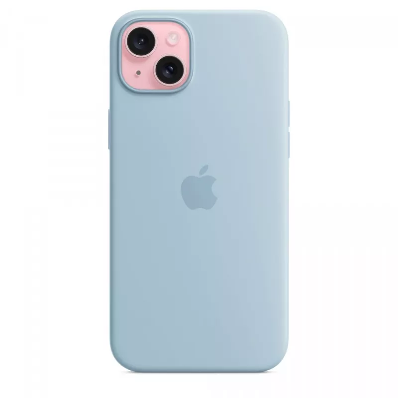 Funda de silicona Apple iPhone 15 Plus azul claro MagSafe