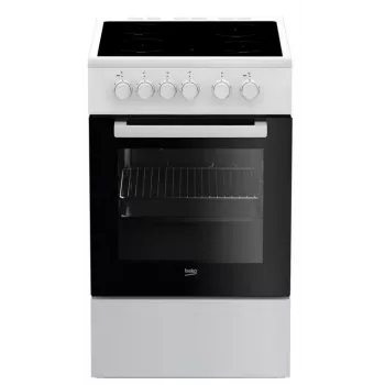 Cocina Beko FSS57000GW de pie eléctrica con placa vitrocerámica negra, blanca