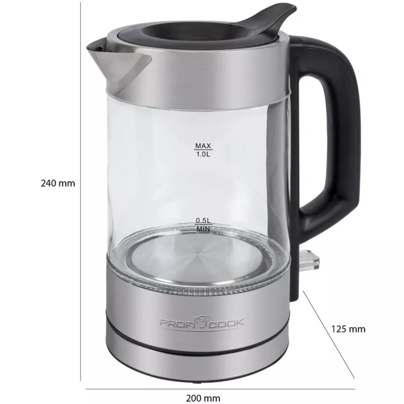 ProfiCook PC-WKS 1229 G hervidor de agua 1 L 1600 W acero inoxidable, transparente