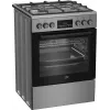 Cocina independiente de gas y eléctrica BEKO FBM62330GXTN 60 cm, placa de gas de 4 fuegos, horno eléctrico de 72 l, clase de eficiencia energética A