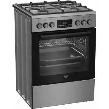 Cocina independiente de gas y eléctrica BEKO FBM62330GXTN 60 cm, placa de gas de 4 fuegos, horno eléctrico de 72 l, clase de eficiencia energética A