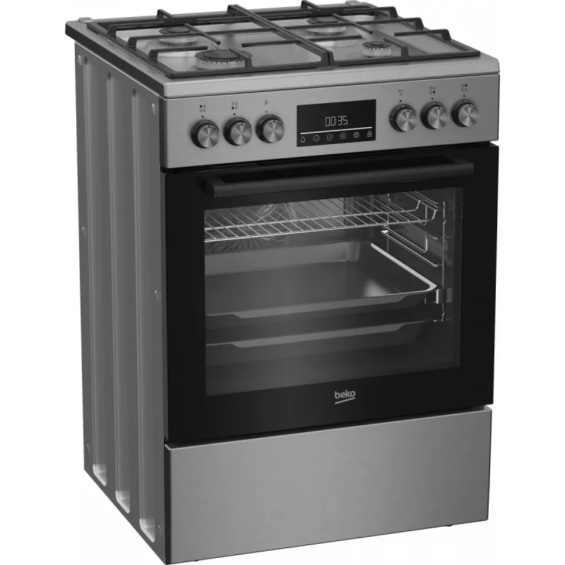 Cocina independiente de gas y eléctrica BEKO FBM62330GXTN 60 cm, placa de gas de 4 fuegos, horno eléctrico de 72 l, clase de eficiencia energética A