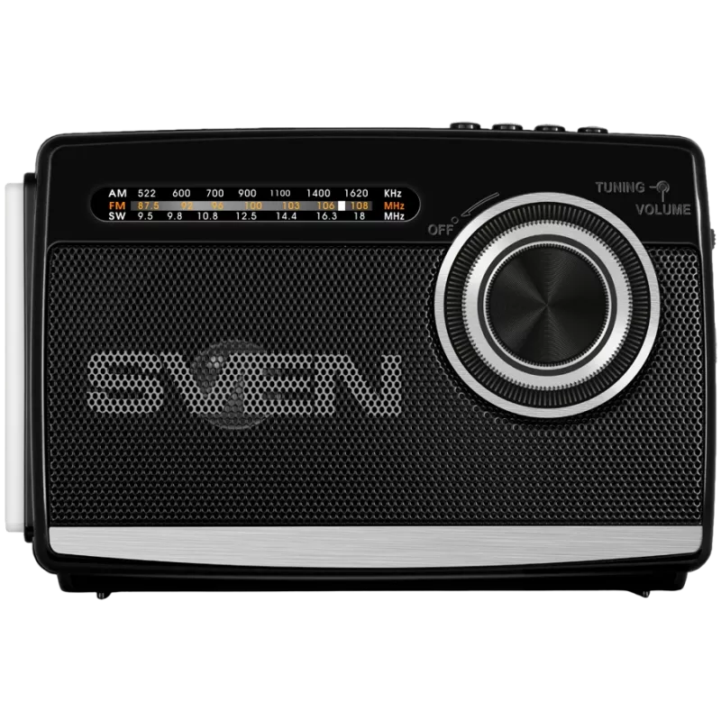 Altavoz SVEN SRP-155, negro (3W, Bluetooth, FM/AM/SW, USB, microSD, linterna, batería)