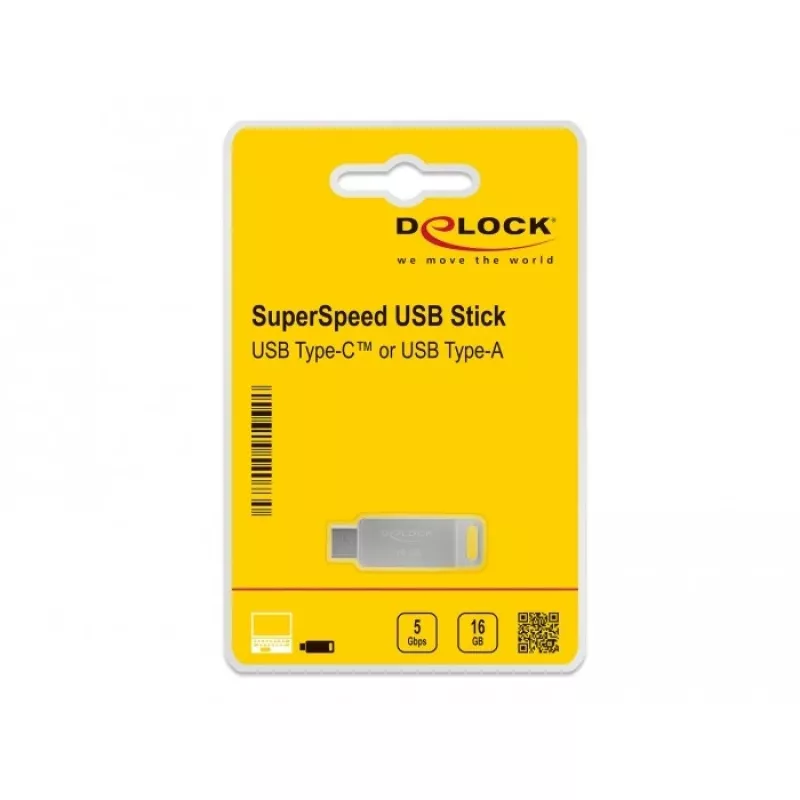 Memoria USB DeLOCK 16GB USB-C Type-A carcasa metálica