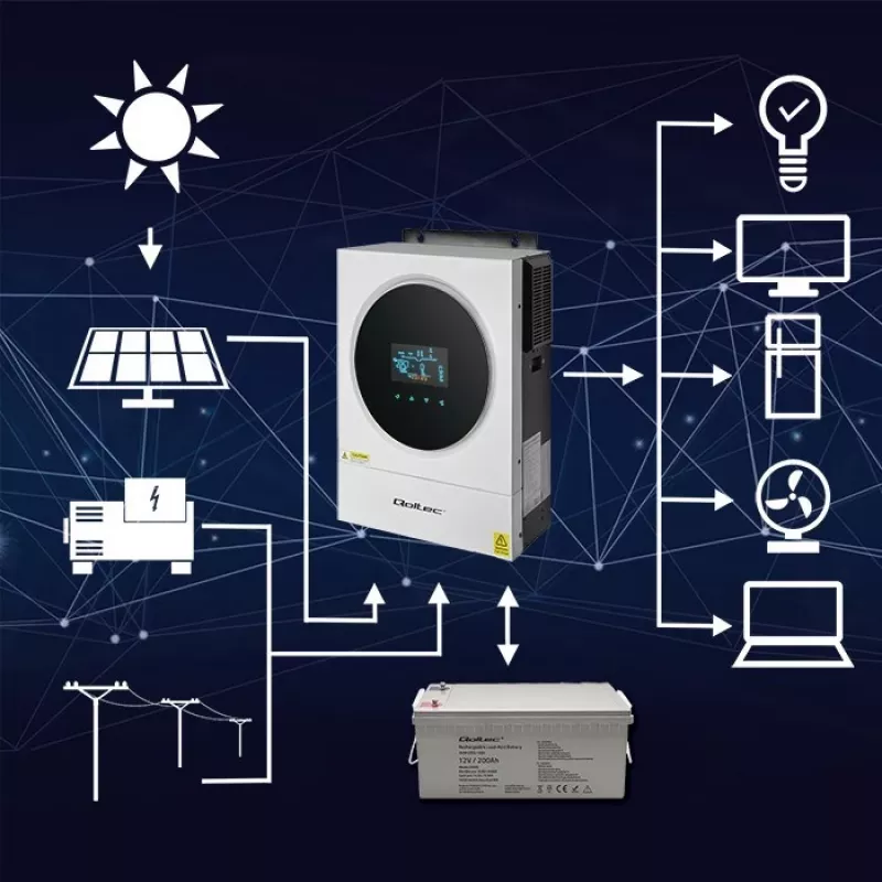 Qoltec, Convertidor de tensión, Inversor solar híbrido Off-Grid 4kVA 4kW 120A MPPT LCD Wi-Fi BMS Senoidal