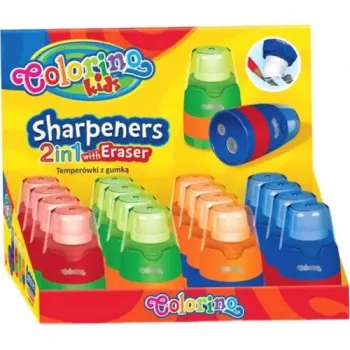 Sacapuntas colorino 65269PTR 2en1 con goma de borrar — Sacapuntas de mano de doble orificio con goma de borrar integrada