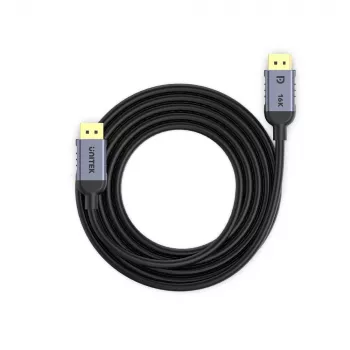 Cable DisplayPort Unitek C1626GY01-1.5M — 1,5 m, DisplayPort 2.1, conector macho a conector macho, 360 Hz, 15360×8640, gris