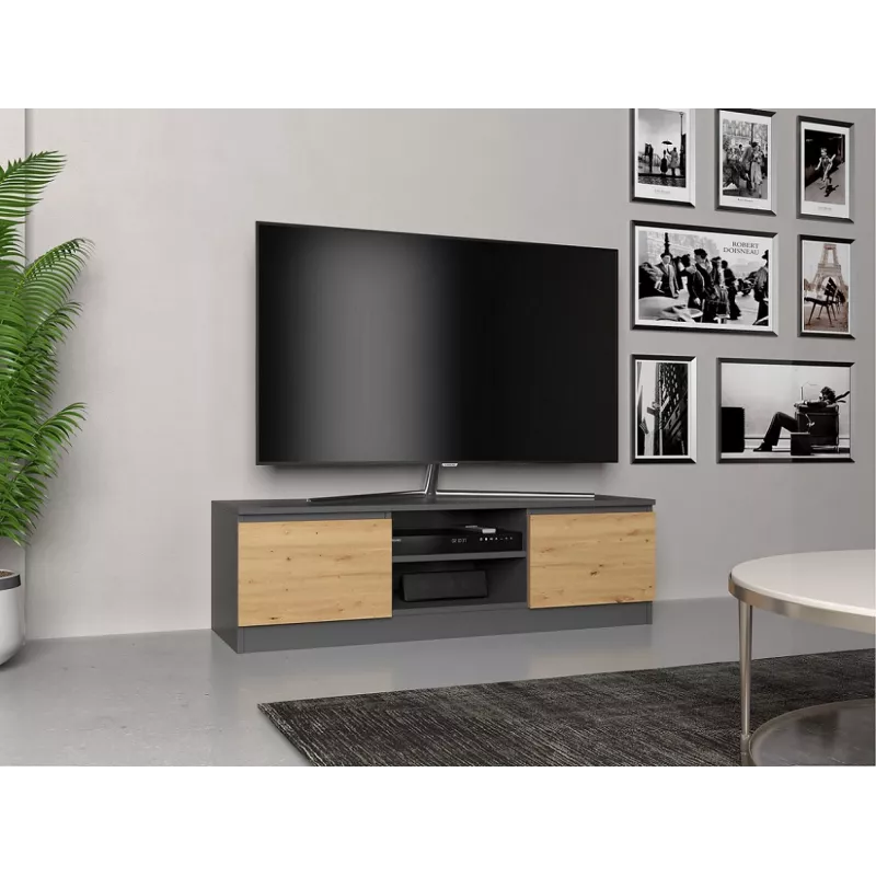 Soporte de TV Top e Shop RTV 120 ANTR/ARTIS — 1200×400×360 mm, parte superior y marco en antracita, tablero de partículas, 2 baldas
