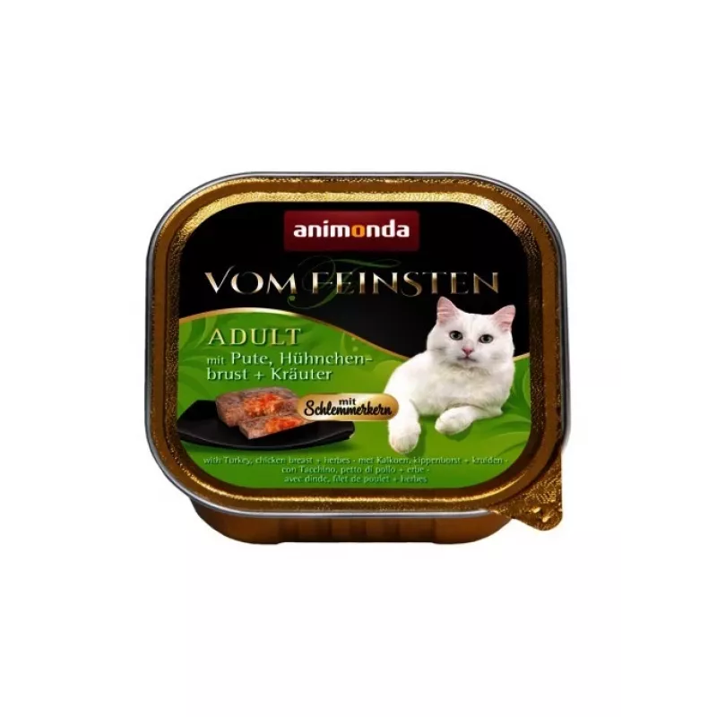 Comida húmeda para gatos animonda Vom Feinsten Gourmet Centre — Pavo y Pollo Hierbas, 100 g tarrina, adulto