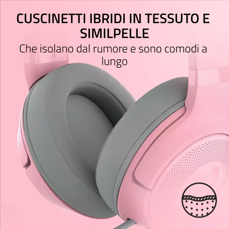 Razer Kraken Kitty V2 RZ04-04730200-R3M1 auriculares gaming con cable, USB-A, micrófono, drivers de 40 mm, Quartz Pink