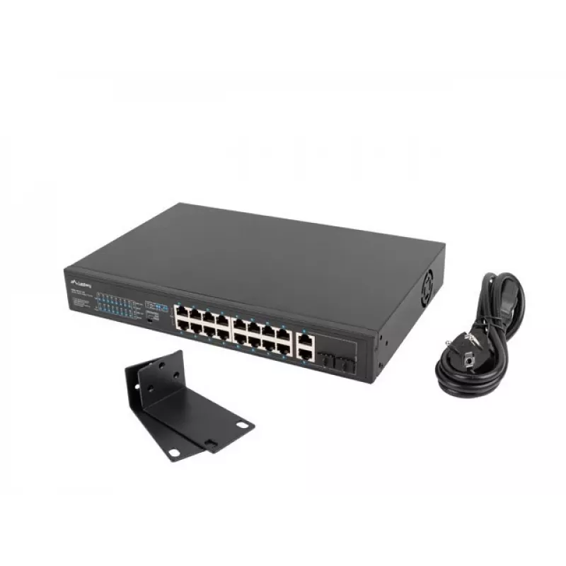 Lanberg RSFE-16P-2C-150 switch PoE+ no gestionable, 16x 10/100 PoE+, 2x combo Gigabit, 150 W, rack 1U