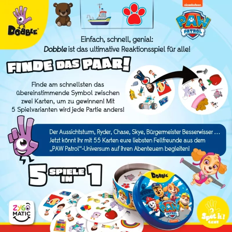 Dobble Paw Patrol, juego de cartas