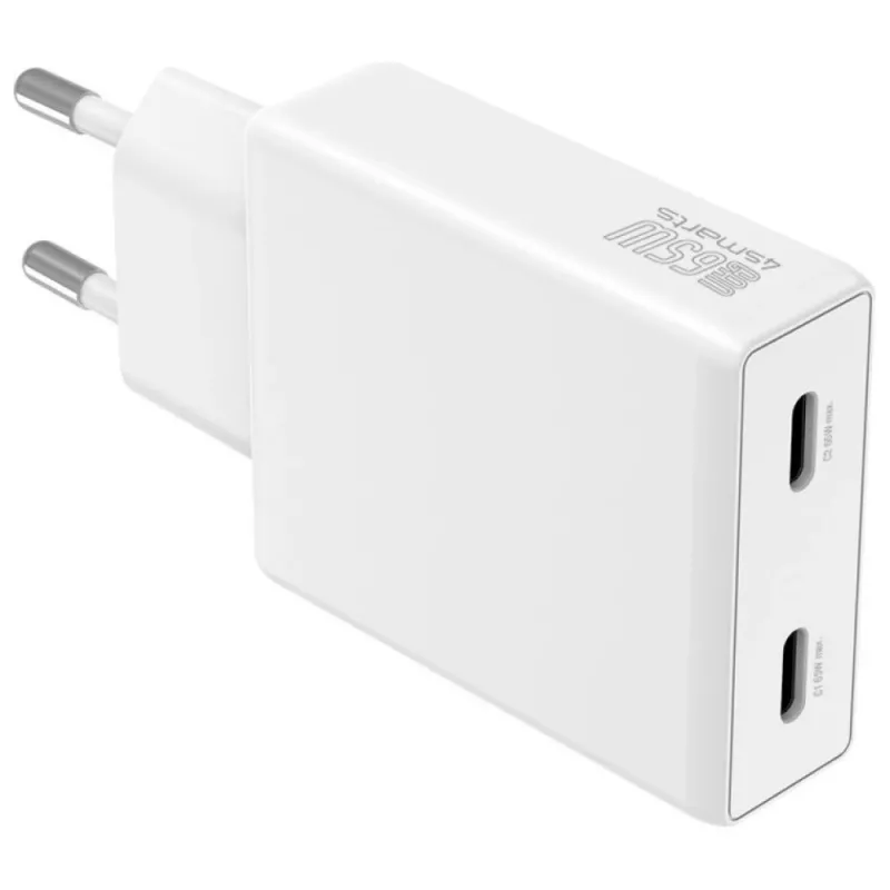 Cargador PDPlug Dual 65W GaN 2xUSB-C blanco