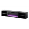 Mueble TV Cama Meble POLO 180x33x39 cm con chimenea eléctrica 1400–1600 W, negro, 2 baldas, laminado