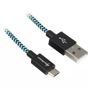 Cable USB 2.0, conector macho USB-A > conector macho Micro-USB (negro/azul claro, 1 metro, con funda)
