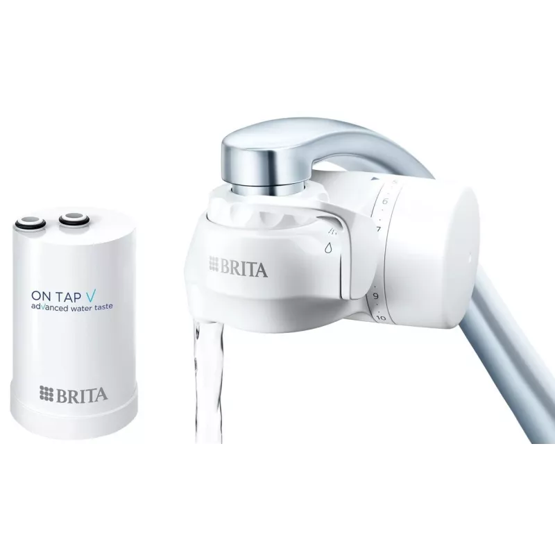 Filtro de agua para grifo BRITA ON TAP V CU CE2 (1052067) — 4 etapas, capacidad de 600 L, 3 modos, 5 adaptadores, blanco