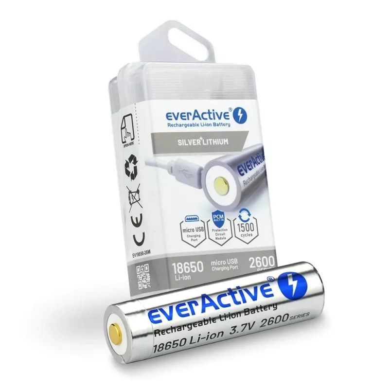 Batería everActive 18650 3.7V Li-ion 2600mAh micro USB con protección BOX