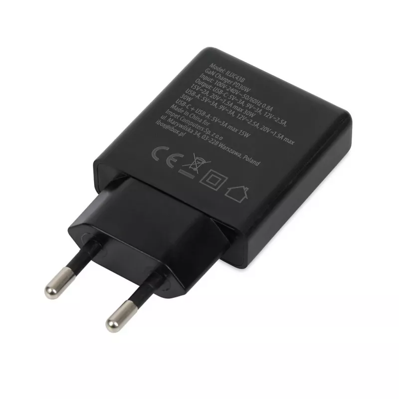 iBOX C-43 Slim GaN PD30W cargador de pared, Negro