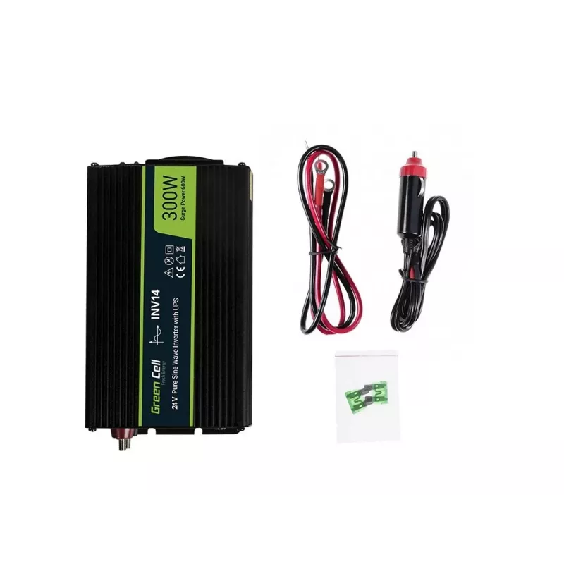 Inversor Green Cell INV14 300W DC 24V a 230V con USB, toma Type-E, refrigeración activa