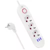 Regleta de enchufes MACLEAN MCE394W — 3 enchufes, 3×USB 2,1A, 110–240V AC, 2500W, cable de 1,5 m, blanca