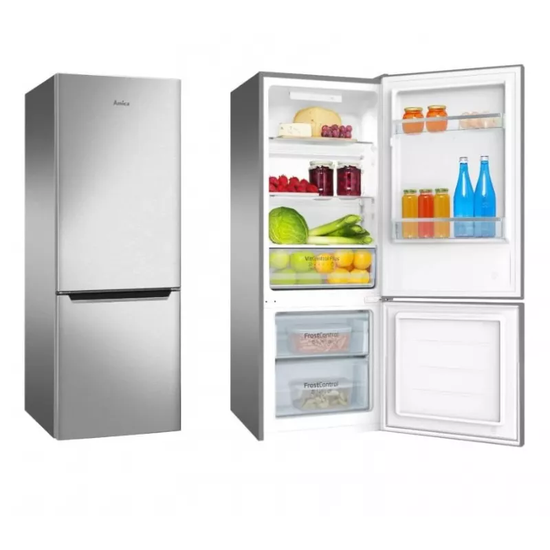 Amica FK244.4X(E) frigorífico combi de libre instalación, congelador inferior, frigorífico de 153 l, congelador de 52 l, FrostControl, clase energética E