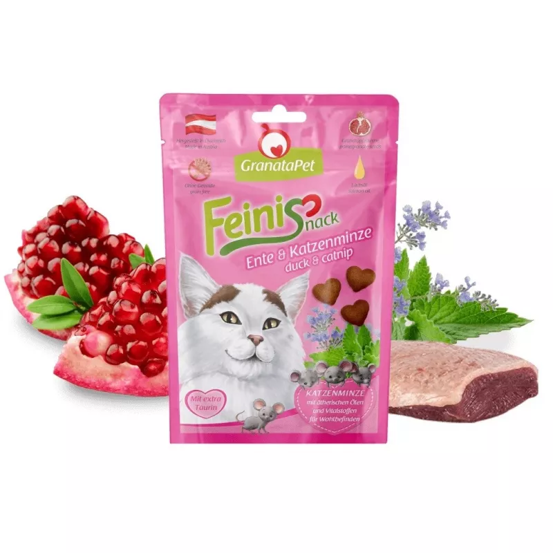 Snacks para gatos Fox4Pets GRANATAPET FeiniSnack pato y hierba gatera, bolsa firme de carne, 50 g, sin azúcar, sin gluten