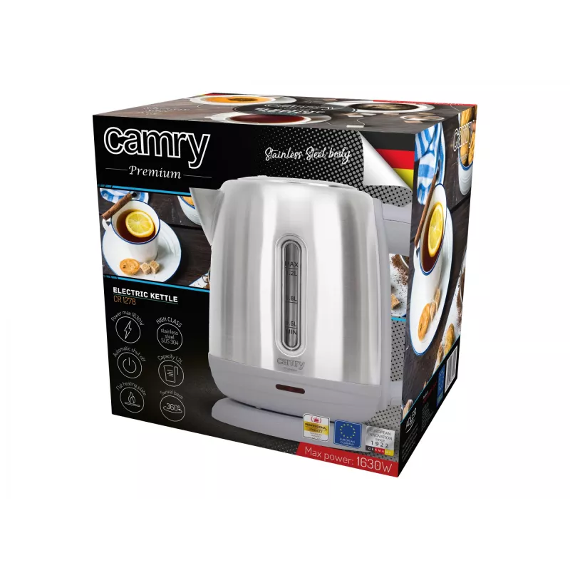 Hervidor de agua eléctrico Camry 1,2 L 1630 W gris acero inoxidable