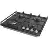 Placa de gas integrable Gorenje GW641EXB, 4 zonas de gas, negra, 60 cm, control por mando giratorio, rejillas de hierro fundido