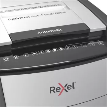 Rexel AutoFeed+ 600M Destructora de papel Micro-Cut 2x15mm P-5 110L, 55 dB, Gris/Negro