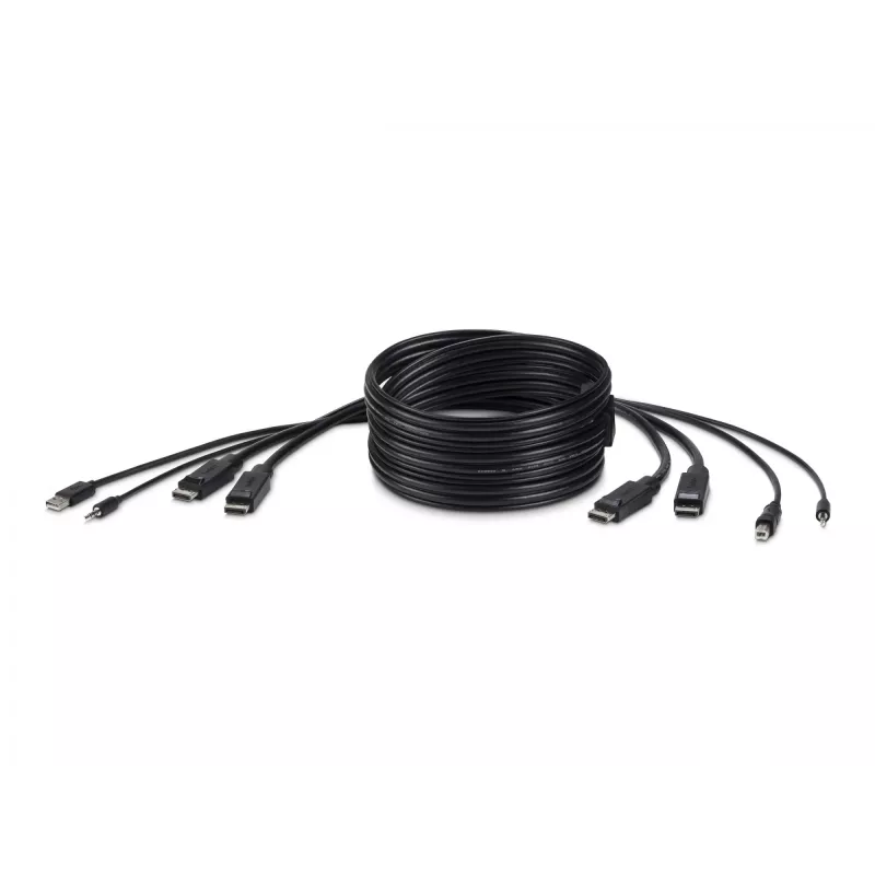 Cable combo KVM seguro Belkin - cable de teclado / vídeo / ratón / audio - USB, conector mini, DisplayPort (M) a conector jack mini estéreo, USB Type-